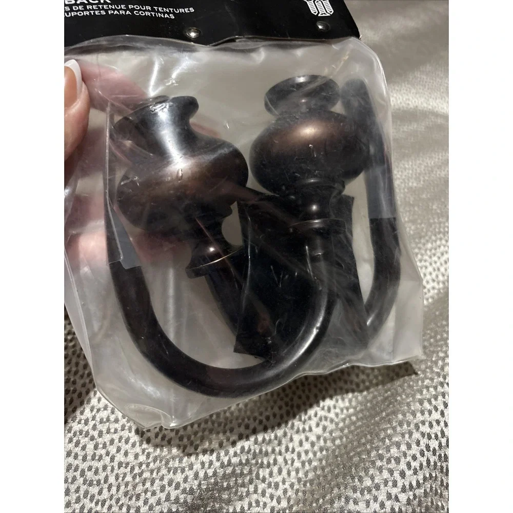 Set of 2 Black Umbra Holdback Set Curtains Drapery Dark Bronze New